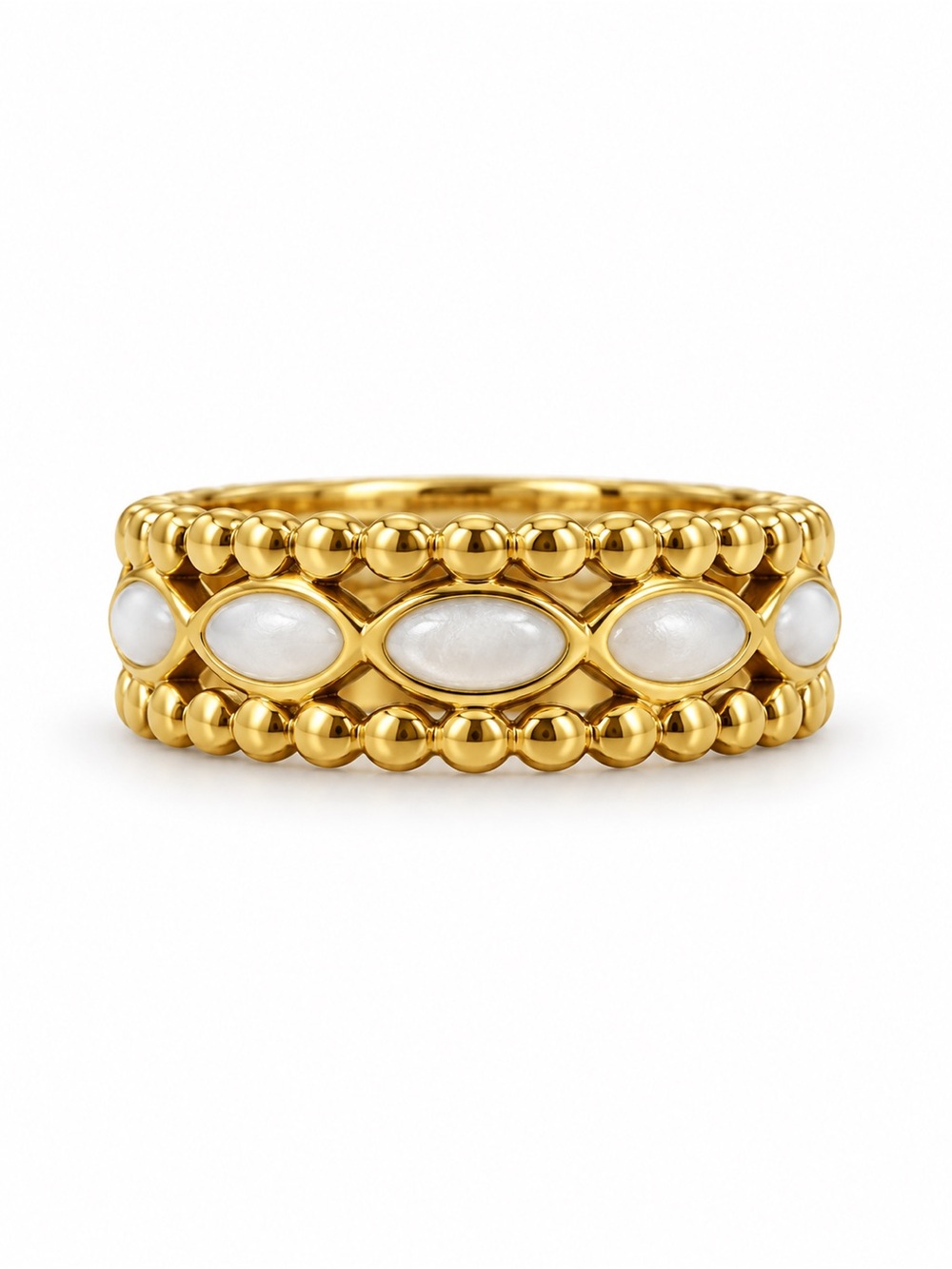Oval Inlay White Enamel Ring